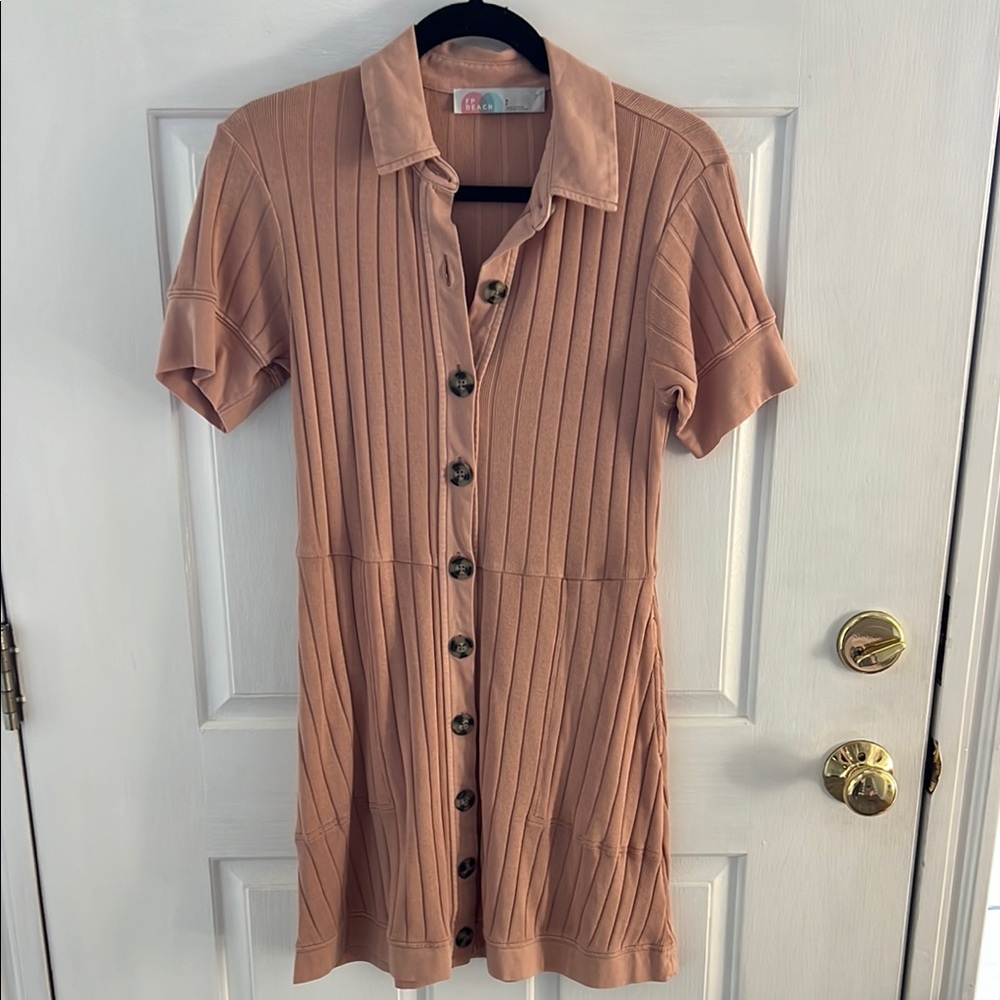 Free people Pink Button-Up Ribbed Dress